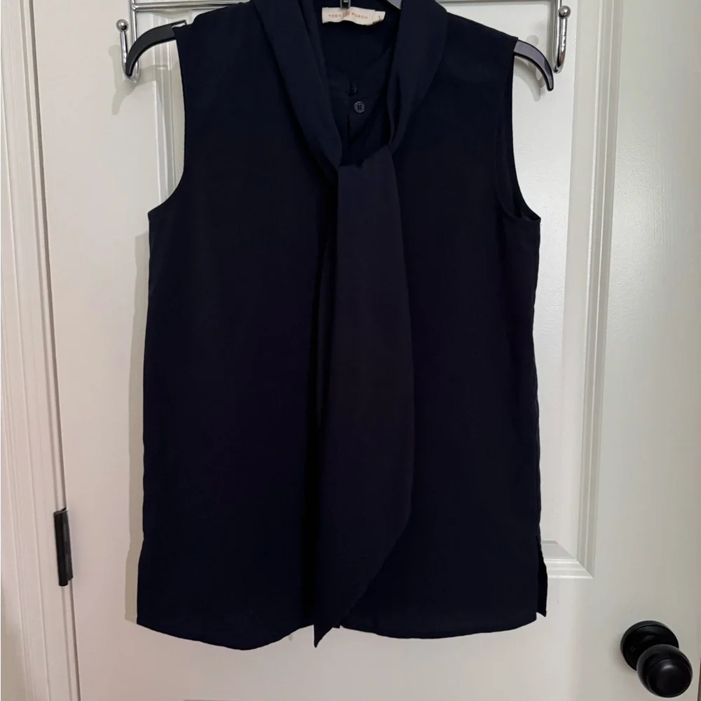 Tory Burch Navy Blue Tie Front Blouse